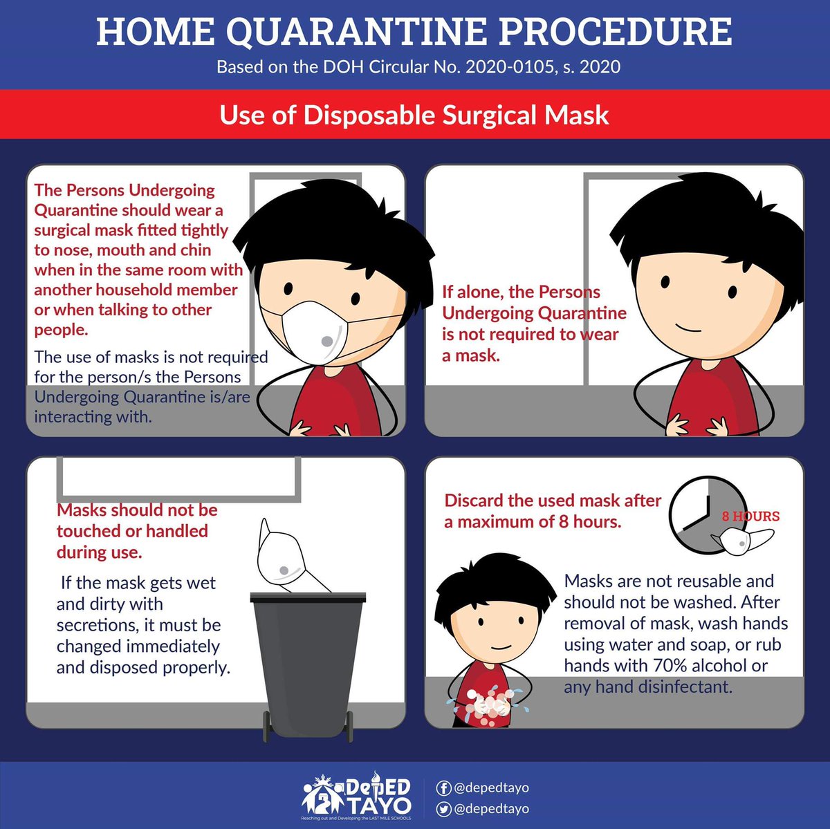DENROfficial's tweet photo. LOOK: Home Quarantine Procedures created by @depedtayo! Remember to dispose used masks and gloves properly. #COVID19 #SolidWasteManagement
#CleanAndHealthyEnvironment
📸 @depedtayo https://t.co/nmCWGCLICs