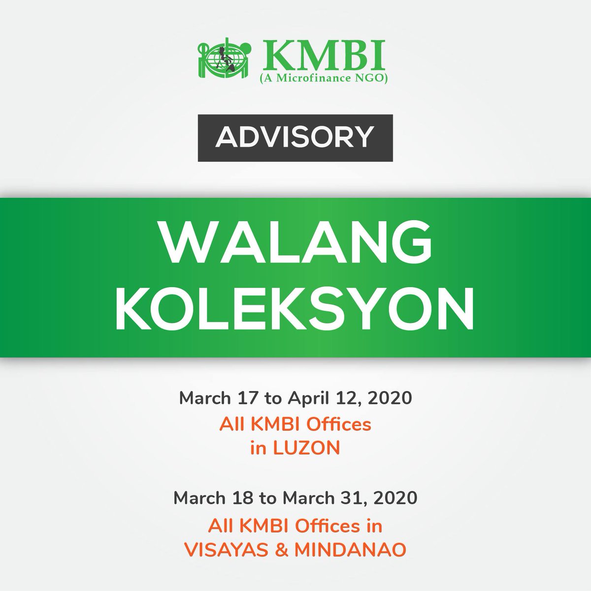 kmbi_org's tweet photo. Bilang pag-iingat sa kalusugan ng ating mga kababayan at bilang pagsuporta sa mga isinasagawang hakbang ng ating gobyerno para pigilan ang pagkalat ng COVID-19 sa bansa, magdedeklara ang KMBI ng moratorium sa mga opisina nito. https://t.co/zyAhxUAyzr