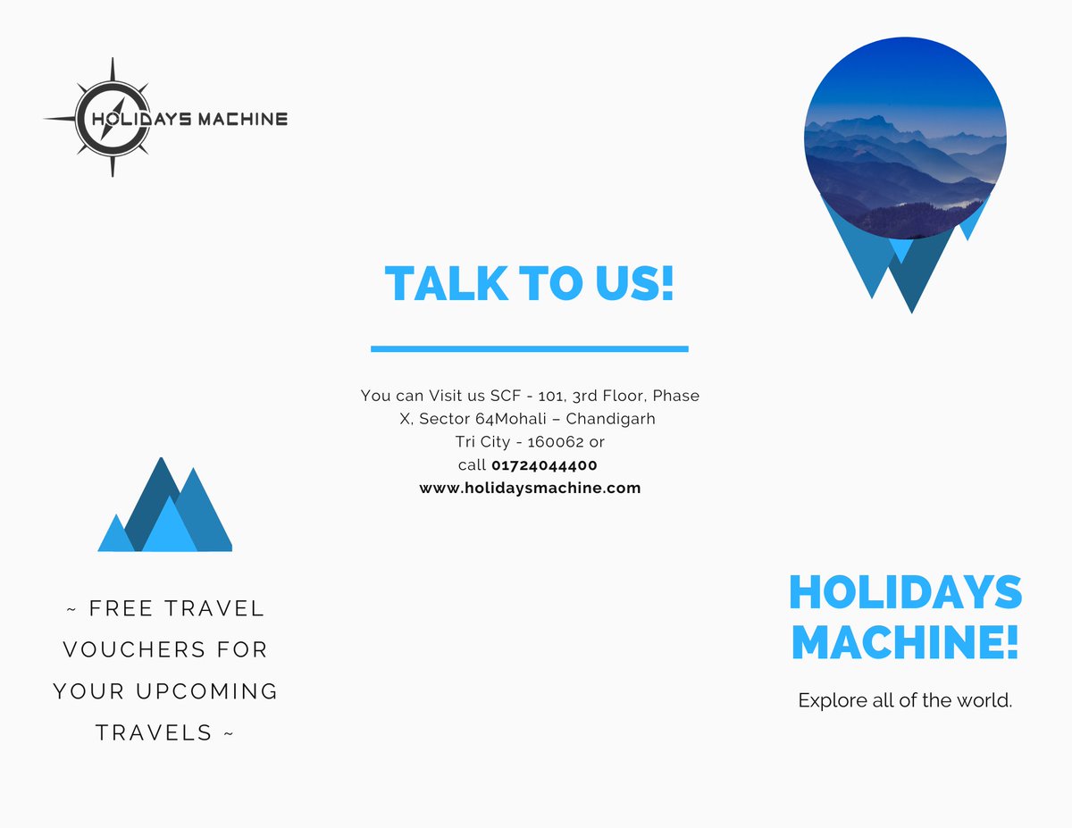 HolidaysMachine's tweet photo. Best Tour and Travel Agency In Mohali!
You can get in touch anytime for Planning and Booking Perfect Holidays Online. We can book the best and safe destinations for you in India! 
#HolidaysMachine #TravelSafe #ecotourism #CoronaApocalypse #SaveTourism #travel https://t.co/Mn7Q7wzaSp