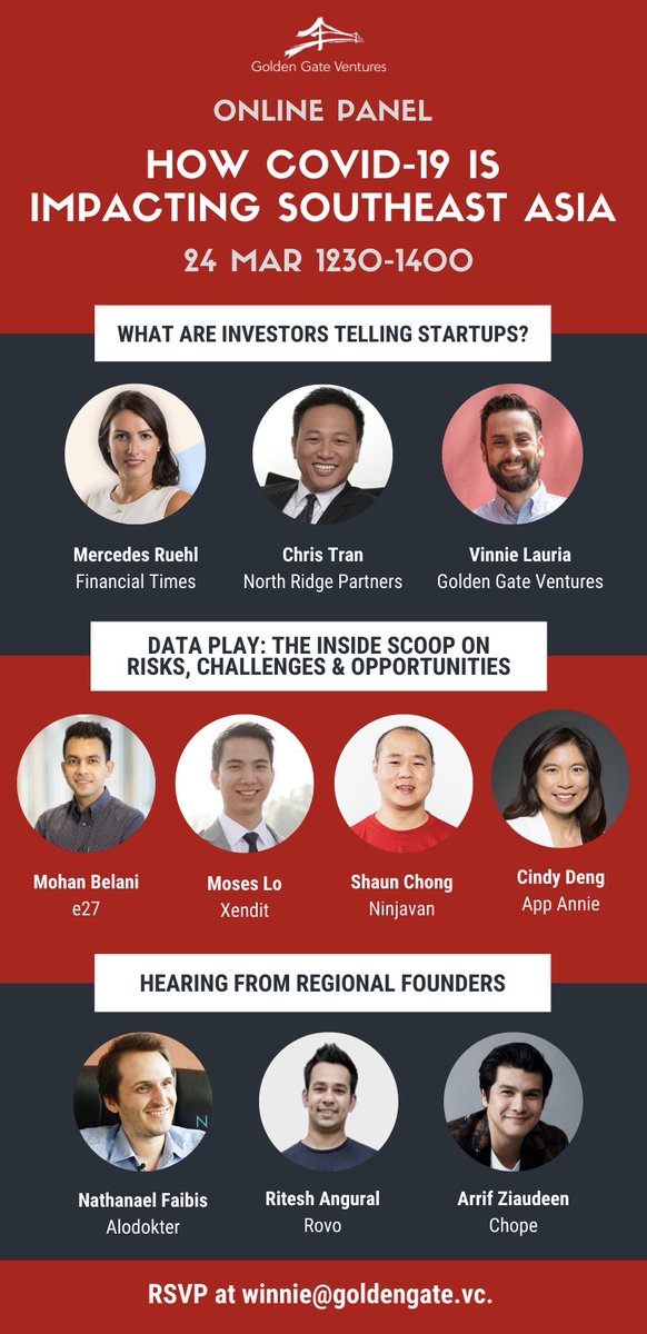 GoldenGateVC's tweet photo. Our #Covid #Coronavirus panel next Tues will bring you the latest perspectives from the startup and investor community 🤓 Register your interest @ https://t.co/fukYEJ7cXF. All are welcome to tune in. https://t.co/yV3WMOds4i