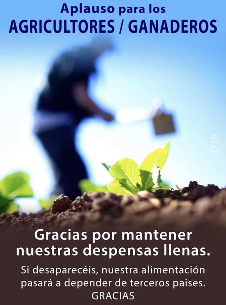 👏🏼👏🏼 Gracias #agricultores y #ganaderos 👩🏻‍🌾👨🏻‍🌾 por reafirmar vuestro compromiso con la sociedad, asegurando la producción y el abastecimiento de #alimentos en cantidad y de calidad. #EsteVirusLoParamosUnidos #HéroesRurales #COVID2019 #QuedateEnLaCasa #YoMeQuedoEnCasa