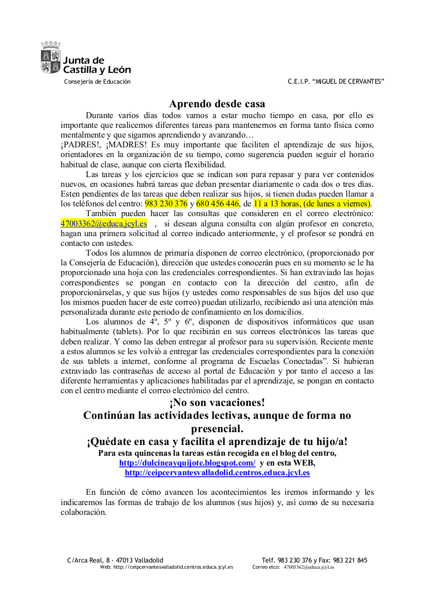 CERVANTESVA's tweet photo. En @CERVANTESVA #aprendodesdecasa. Consulte la web con frecuencia. Atento al correo electrónico. @ampacervantesva @educacyl @cfievalladolid https://t.co/yZBNenMnTj