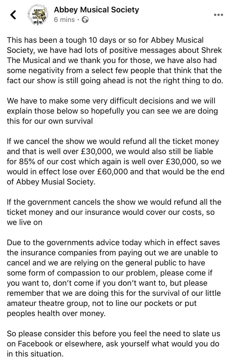 it’s been an extremely difficult past week not made any easier by some people’s negative comments and unnecessary backlash. PLEASE just be kind and a little more understanding💚 #BeKind #Shrek2020 #AbbeyMusicalSociety
