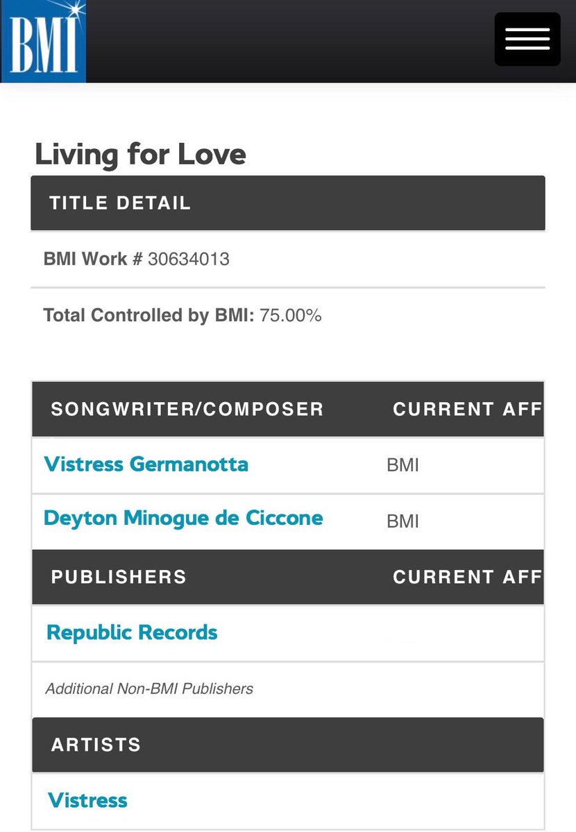 StanMNF's tweet photo. Two songs titled ‘Living for Love’ &amp; ‘Electric Chapel’ by Vistress has recently been registered on BMI. 

Is the V3 era upon us? 👀 https://t.co/eNdtgW2ShJ