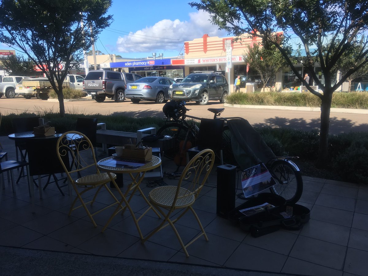 Cellist_KRule's tweet photo. Made it to hilly Eden, so far raised over $850 for the Mallacoota &amp; District Fire Recovery Fund.  Of course, Covid-19 response means I will likely have to suspend this tour soon unless I come up with a creative solution. https://t.co/hyR5fXAl0B