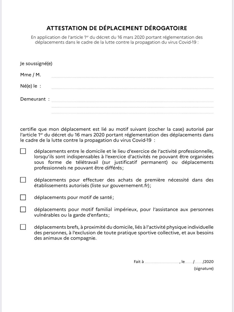 AmauryRousseau_'s tweet image. Voici l’attestation de déplacement dérogatoire à dont il faudra vous munir pour toute sortie de votre lieu de confinement. Merci de relayer ce tweet.
