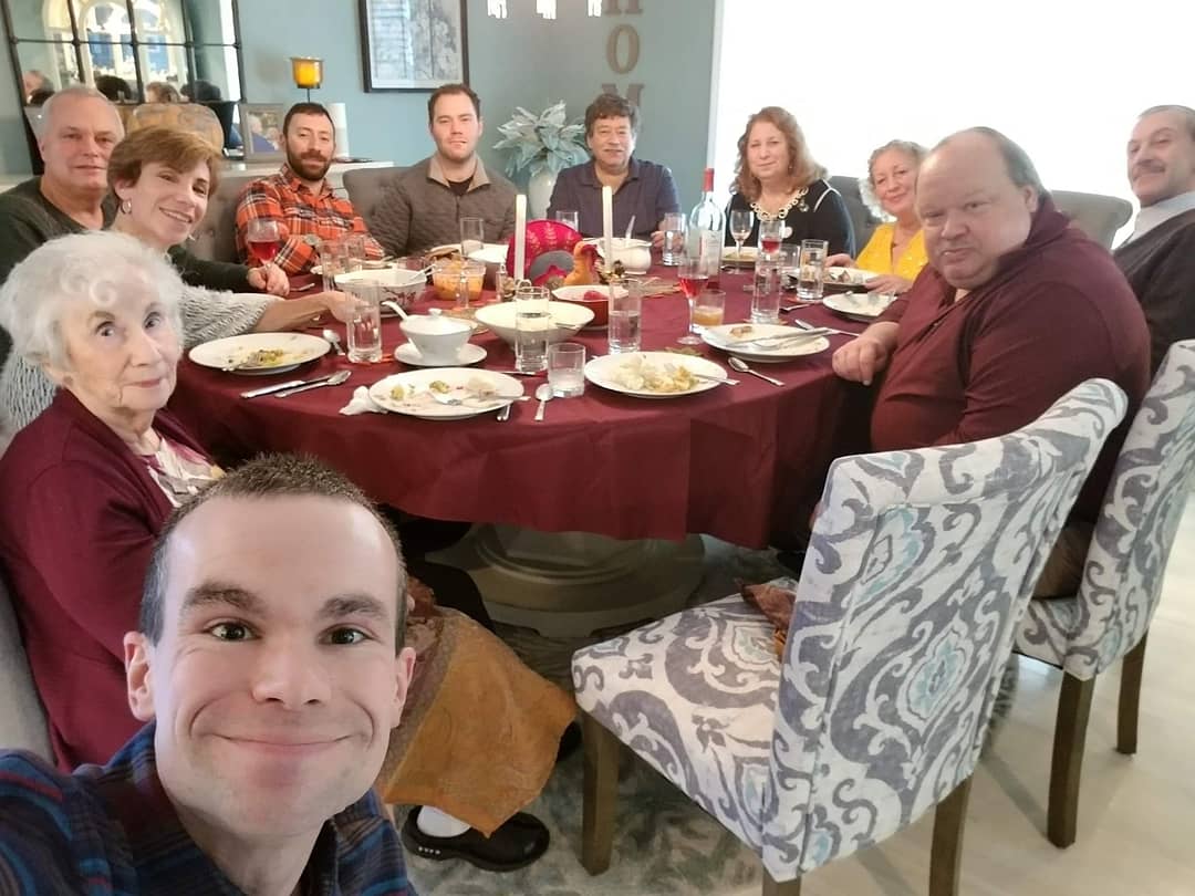 November 28, 2019. Family selfie at the table on Nana's 90th birthday and Thanksgiving.