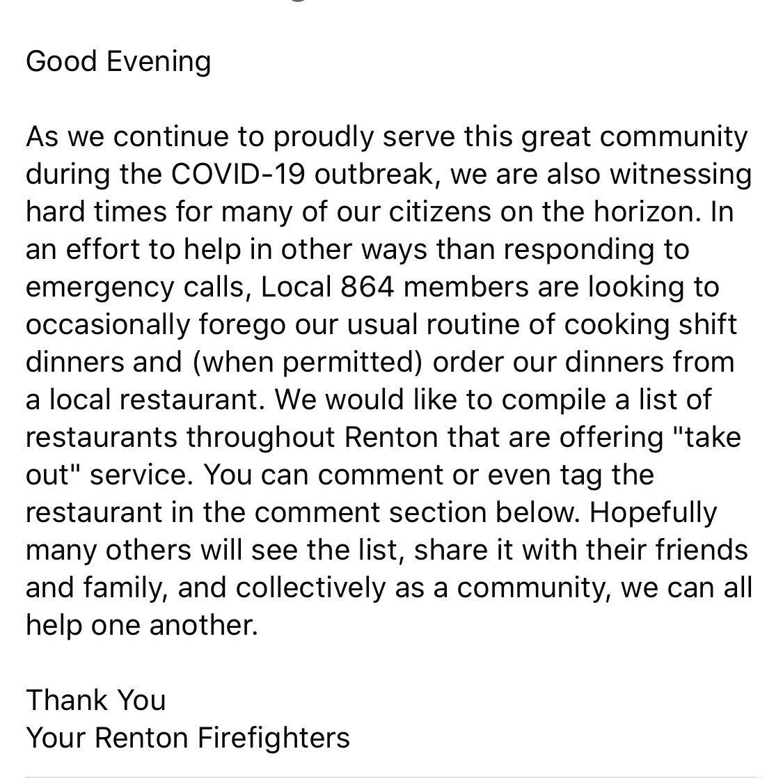 RentonFireL864's tweet photo. "They've alway supported us, it's time to return the favor..." @IAFF2595 @7thdistrictIAFF @KentFirefighter @tukwilafd @IAFFNewsDesk https://t.co/STmyXwZAbv