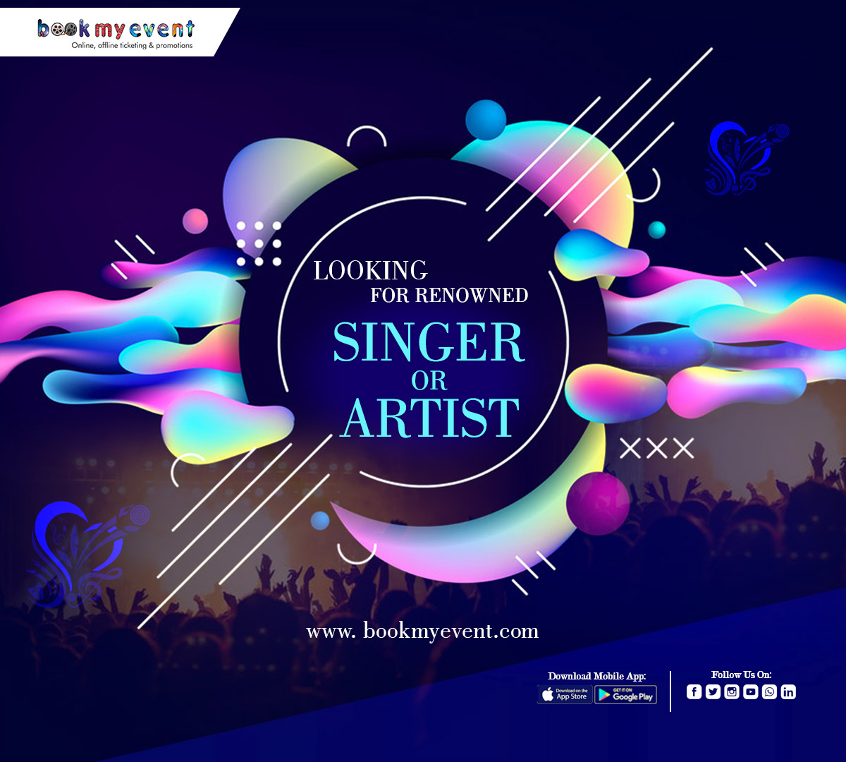 Looking for Renowned Singer or Artist
Vist: bookmyevent.com

#Bookmyevent #Online #Tickets #Singers #artists #DelhiNCR 
Mobile: 9810893803 or Toll Free No: 1800-11-8590