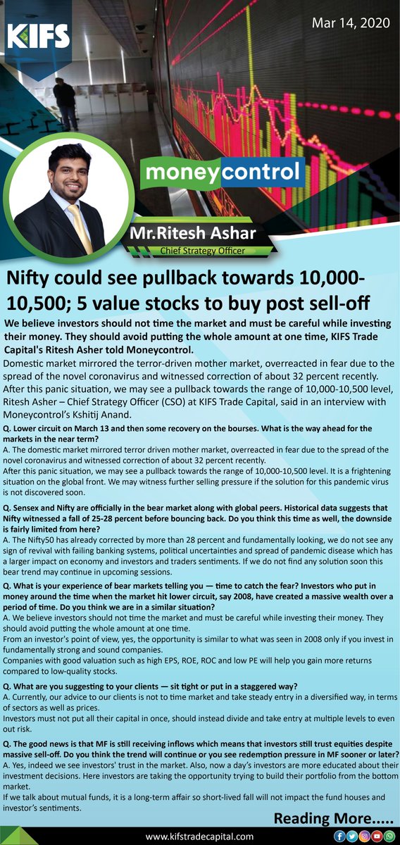 kifstc's tweet photo. An exclusive article by Mr.Ritesh Asher – Chief Strategy Officer (CSO) at #KIFSTradeCapital #MONEY #CONTROL sharing his view on Nifty could see pullback towards 10,000-10,500; 5 value stocks to buy post sell-off
https://t.co/wqs5lpB3zc https://t.co/BBOgbsQVQp