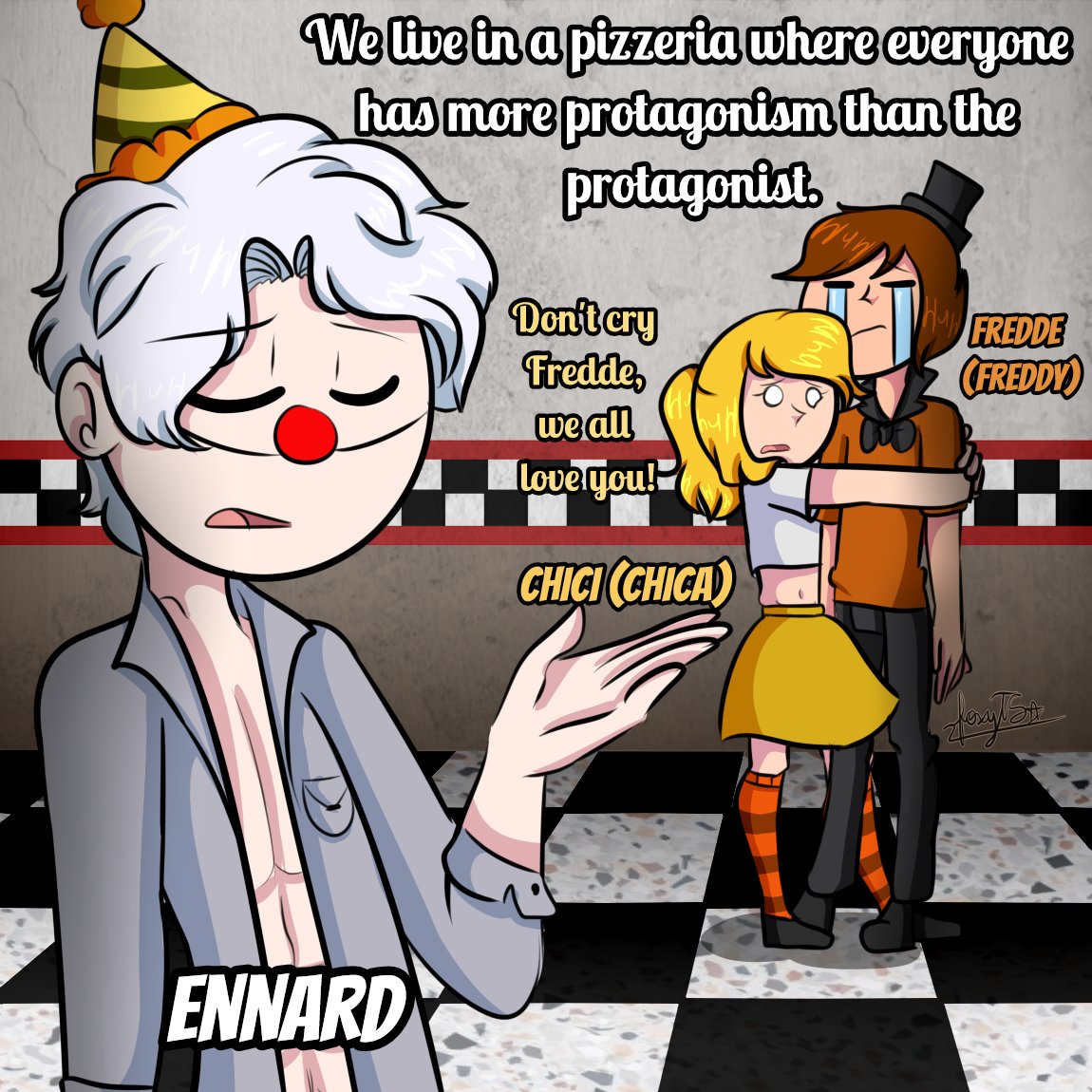 FNAF_Humans_ENG's tweet photo. #FNAFHumans #FNAFHumansAU Do not forget to support us and share us to enlarge our community! 

~Foxy The Swager ✨

Scott Cawthon's account: @real_scawthon https://t.co/YvXNh0g8xE