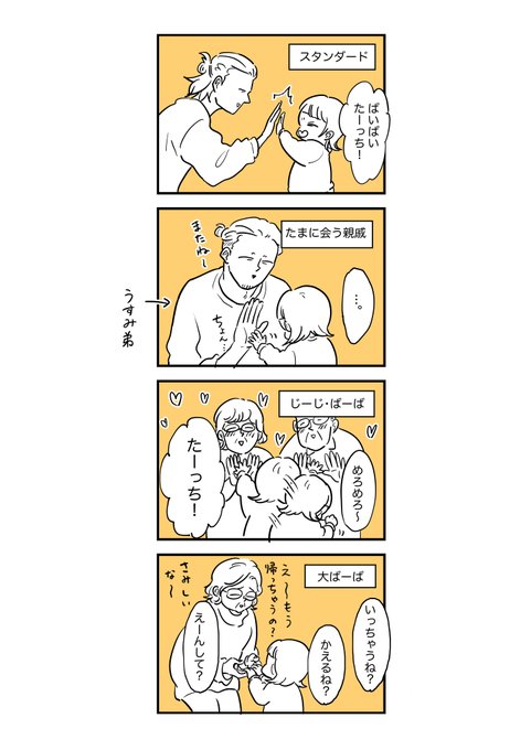 娘のバイバイの仕方が多彩。(大ばーばへの愛が若干重め)
#育児漫画 #育児絵日記 