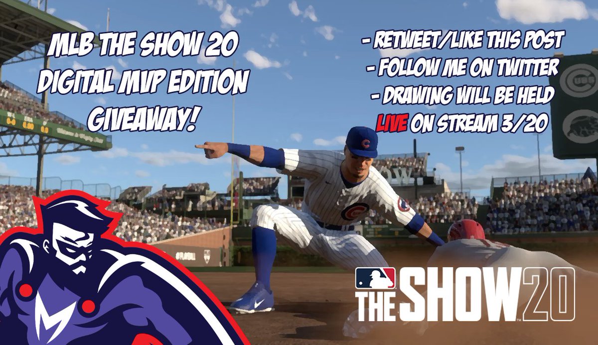 MillsTwitch's tweet photo. I'll be giving away a copy of #MLBTheShow20 (Digital MVP Edition) Friday, 3/20 live on stream! To be eligible you have to:

Retweet and Like this tweet

&amp; 

Follow me

Good luck! https://t.co/ru6ZXLw4zq