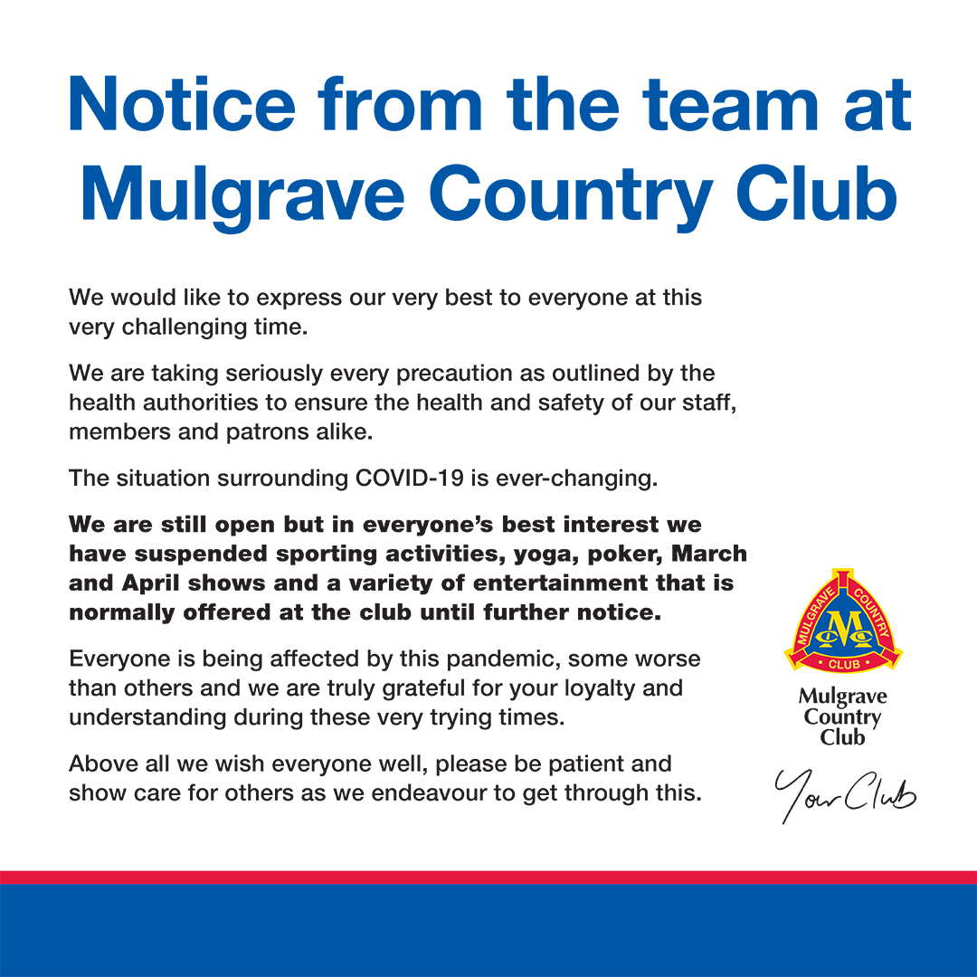 A notice from the team at Mulgrave Country Club