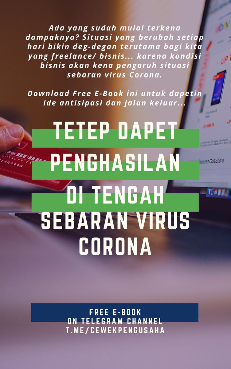 Free E-Book "Tetap Ada Penghasilan di tengah Sebaran Virus Corona" dengan download gratis di t.me/cewekpengusaha
t.me/cewekpengusaha
t.me/cewekpengusaha
Publish at 4pm today...