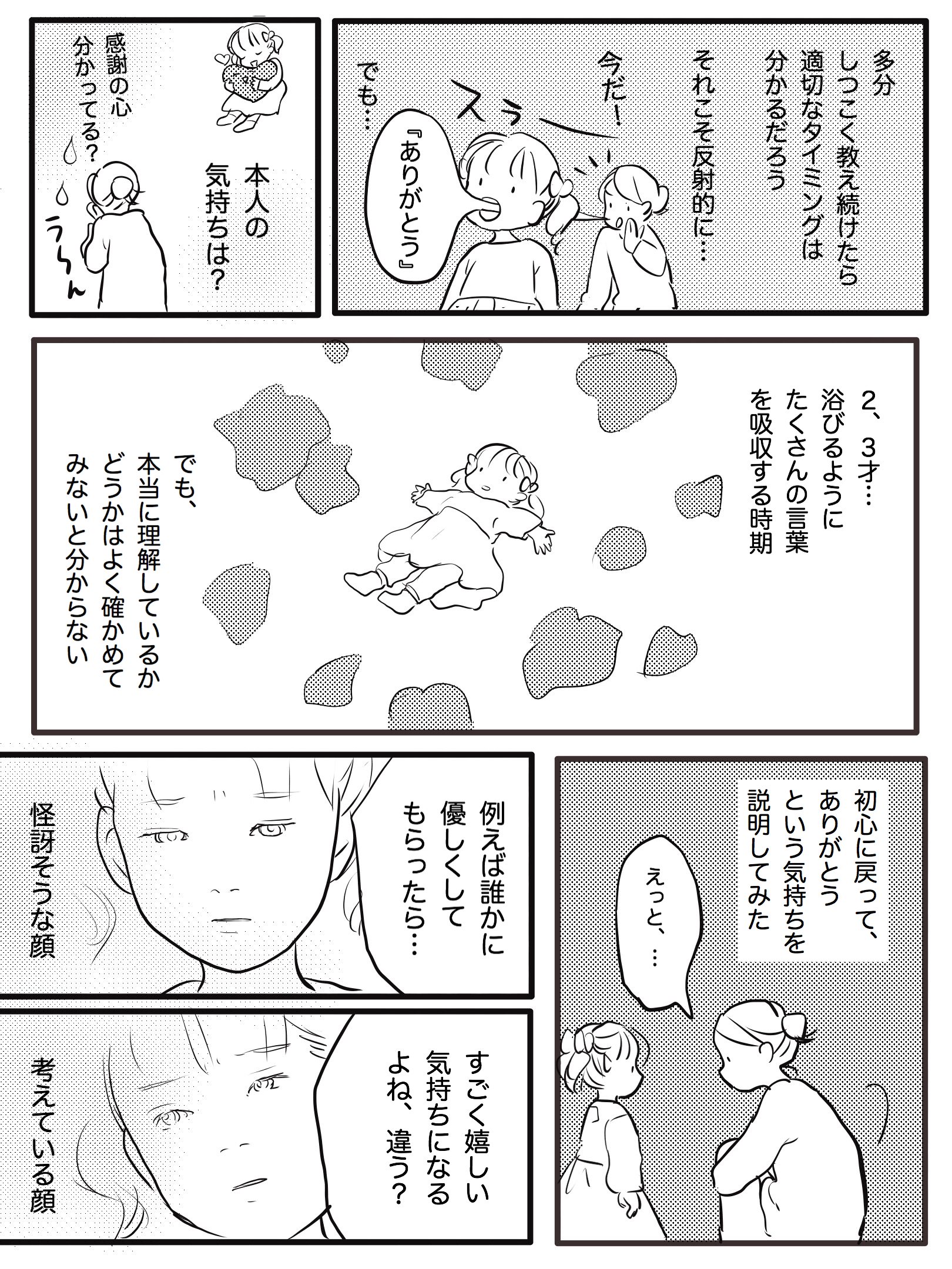 さざなみ ありがとうってどんな気持ち 子どもに ありがとうは と催促するの気まずい けど きちんと言える子になってほしい あれ そういえばうちの子 ありがとうって言葉の意味分かってるかな と初心に戻って説明してみた話です