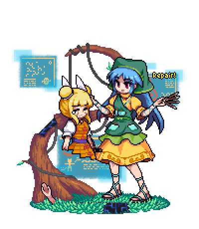 Keiki Haniyasushin w/Bonus Mayumi Joutouguu~

'To think that living humans
were such strong creatures!

This reality is just like a dream!'

#pixelart #ドット絵 #東方project #touhou #東方 #dotpict #KeikiHaniyasushin #埴安神袿姫 #MayumiJoutouguu #杖刀偶磨弓