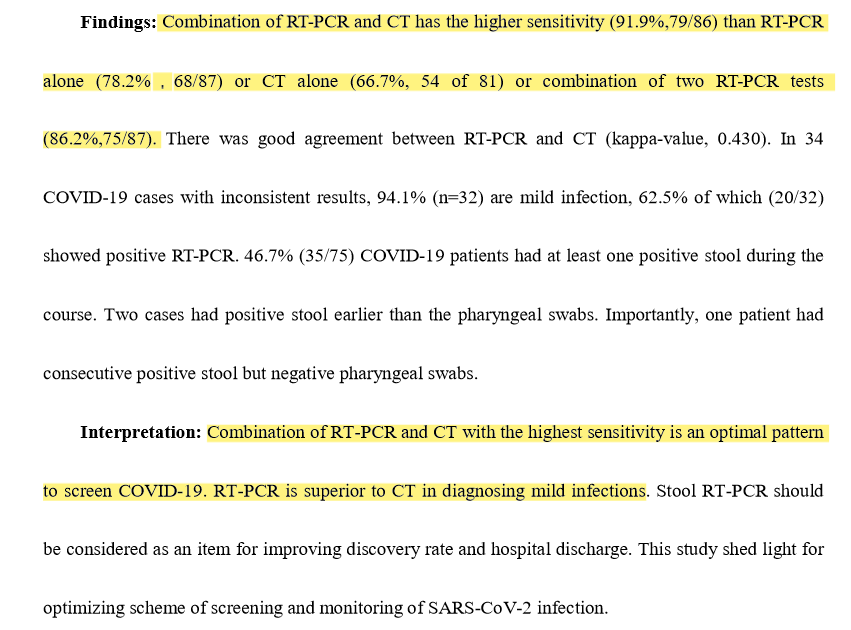 Are there other methods of testing? Yes, and in fact doctors are even working on raising the diagnosis rate by considering multiple tests together to raise the accuracy rate including swab, CT scan, and stool test  https://www.medrxiv.org/content/medrxiv/early/2020/02/28/2020.02.25.20027755.full.pdf