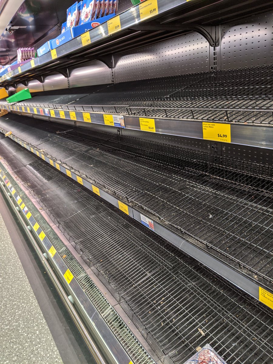 When are people going to have enough that they leave some for the rest of us? This is the meat section of my local <a href="/ALDIAustralia/">ALDI Australia</a>. The fruit and veg section didn't look any different 😢 #coronavirus #nofoodleft #panicbuying