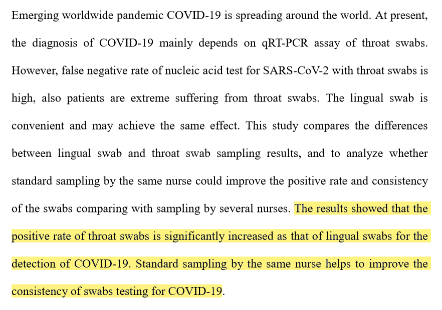 How sensitive are the tests? According to one piece of research depending from where exactly sample was taken from within the mouth and throat could change the probability of accurate diagnosis 8/n  https://papers.ssrn.com/sol3/papers.cfm?abstract_id=3546084