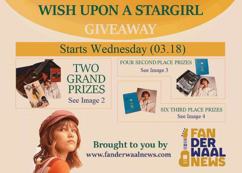 FANderWaalNews's tweet photo. #Today⭐️check out this tweet for a detailed look at our #WishUponAStargirl Giveaway’s @GraceVanderWaal-themed Fan Gifts!
#AndTomorrow💫come back for directions and start entering!
@Stargirl is streaming now on @disneyplus
#ChooseKindness https://t.co/vSPrEF4Py3