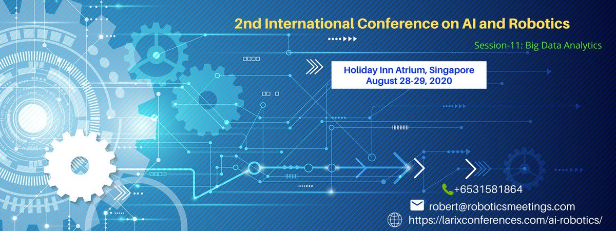 RobertL78646741's tweet photo. We welcome you all to Share Your Artificial Intelligence and Robotics research as a Keynote speaker at Singapore: https://t.co/X3jpsa9jji
#Artificial_Intelligence_2020
#Robotics_2020
#Singapore_28_29_August
2nd International Conference on
#AI and
#Robotics https://t.co/z0Pmub28um