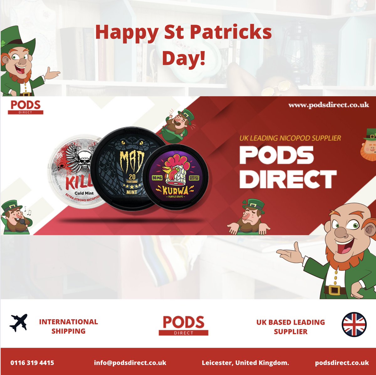 PodsDirect's tweet image. ☘Happy St Patricks Day from Pods Direct! Get the beers flowing and celebrate the luck of the Irish, however, based on some of our Cheltenham results at the weekend, we're not feeling quite so lucky! 

#snus #kurwa #odens #siberia #nicopods