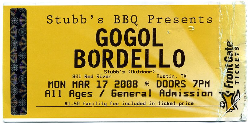 Saw  @GogolBordello at  @StubbsAustin on this day in 2008. This was my last spring break of grad school. I’d really gotten into solo travel so I bounced around Texas a bit that week.