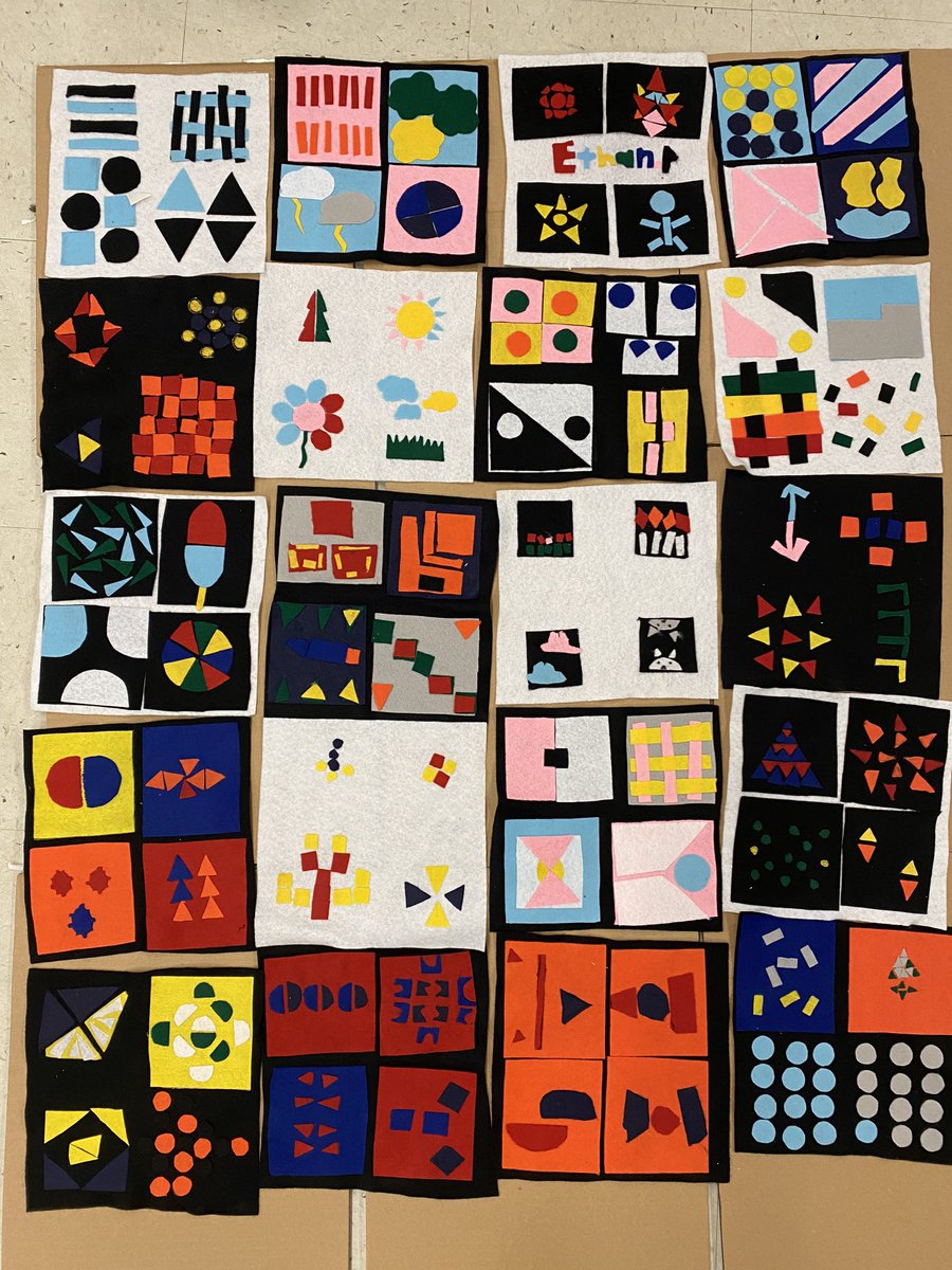 1robinjensen's tweet photo. Last week we started a fraction quilt! Students accessed prior knowledge for Mme. Urich’s gr 5 class @rockinghamelem before a new fractions unit. Many interesting conversations about representing fractions #MathIsGorgeous. #makingmath @HRCE_NS @HRCEFineArts https://t.co/pkt3NitJxy