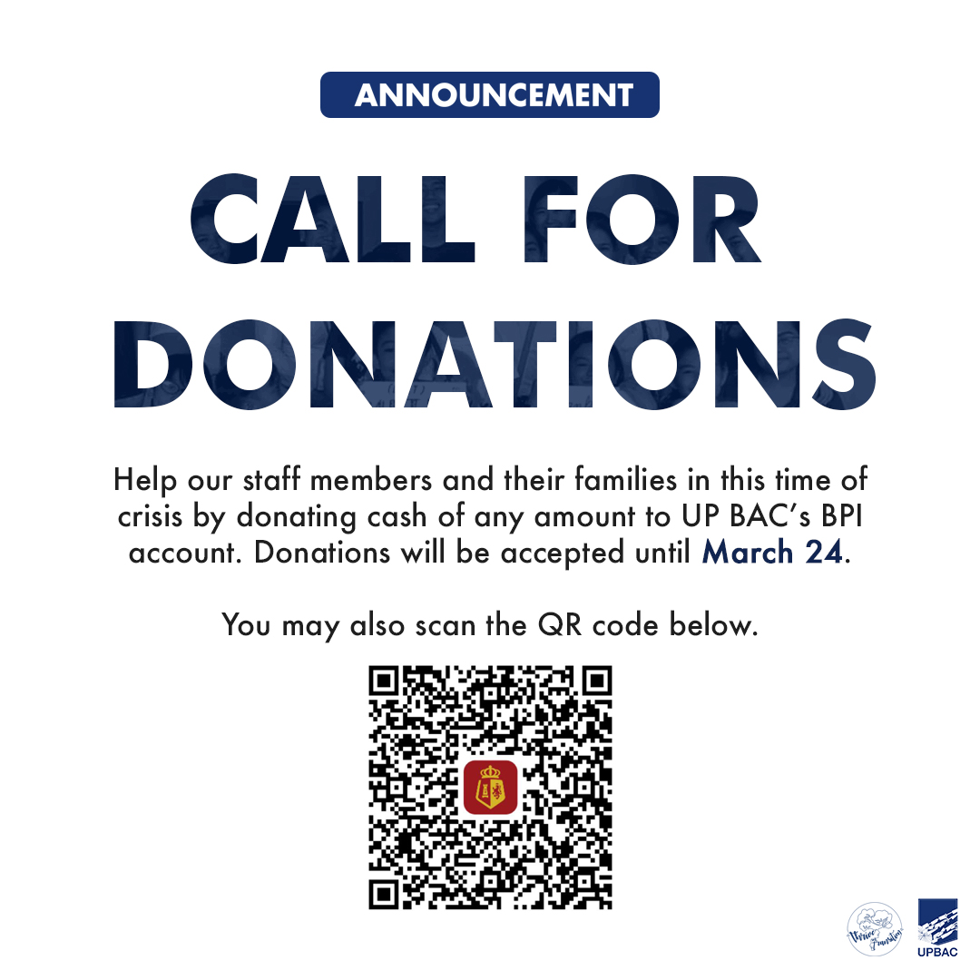 UP_BAC's tweet photo. Help CBA's non-UP staff members (maintenance, security) and their families in this time by donating cash of any amount through Vice-Chairperson Samantha Ching.

Donations will be accepted until March 24. You may also scan the QR code below. https://t.co/vLmsQC5Rxq