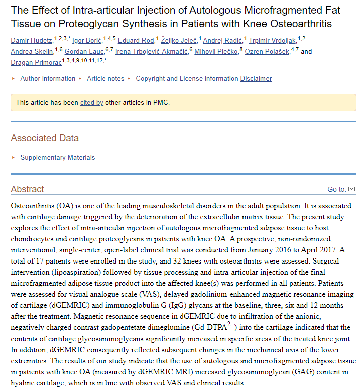 TheRegenClinic's tweet photo. This prospective randomized study demonstrated for the first time a direct link of micro-fragmented adipose tissue injection to increased quality of cartilage in OA patients. This is a follow up to this one - https://t.co/nIsoKEThvF. Read more - https://t.co/50JZYUNNBD #lipogems https://t.co/lolBiKK4IC