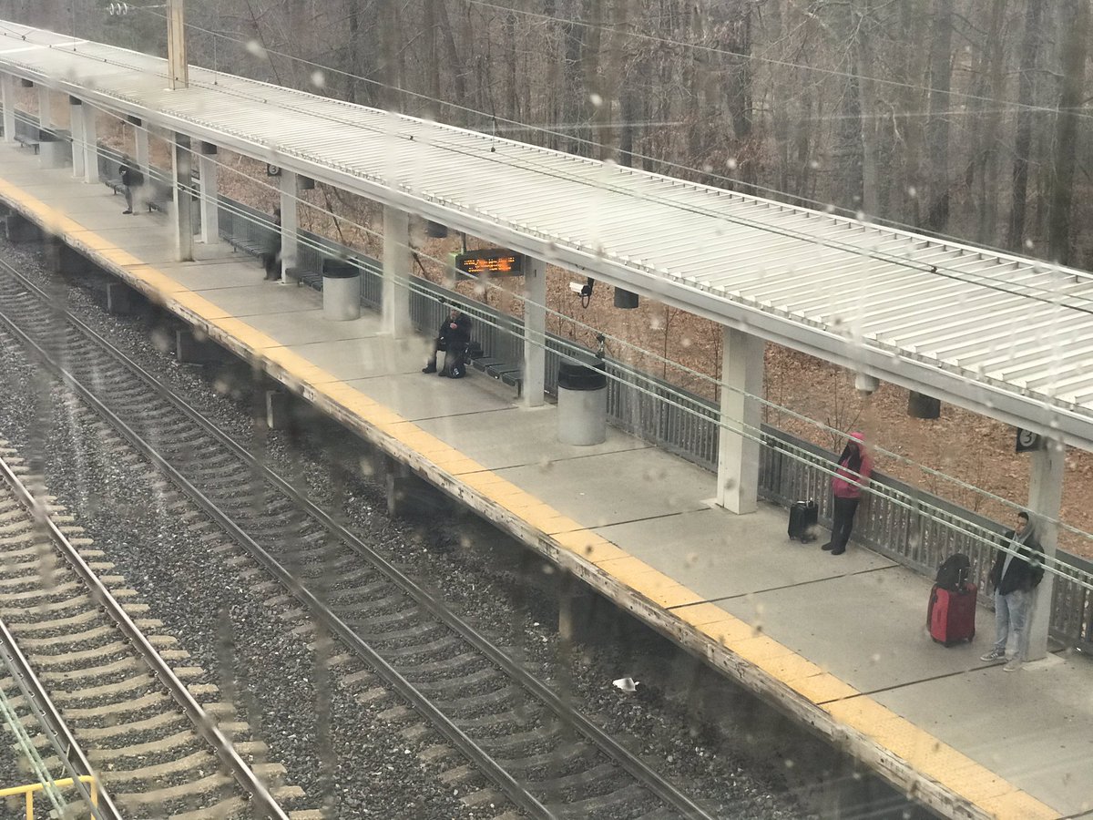 burch's tweet image. Social Distancing during rush hour at BWI Rail Station. Normally this platform would be packed. #CoronavirusOutbreak #COVID19