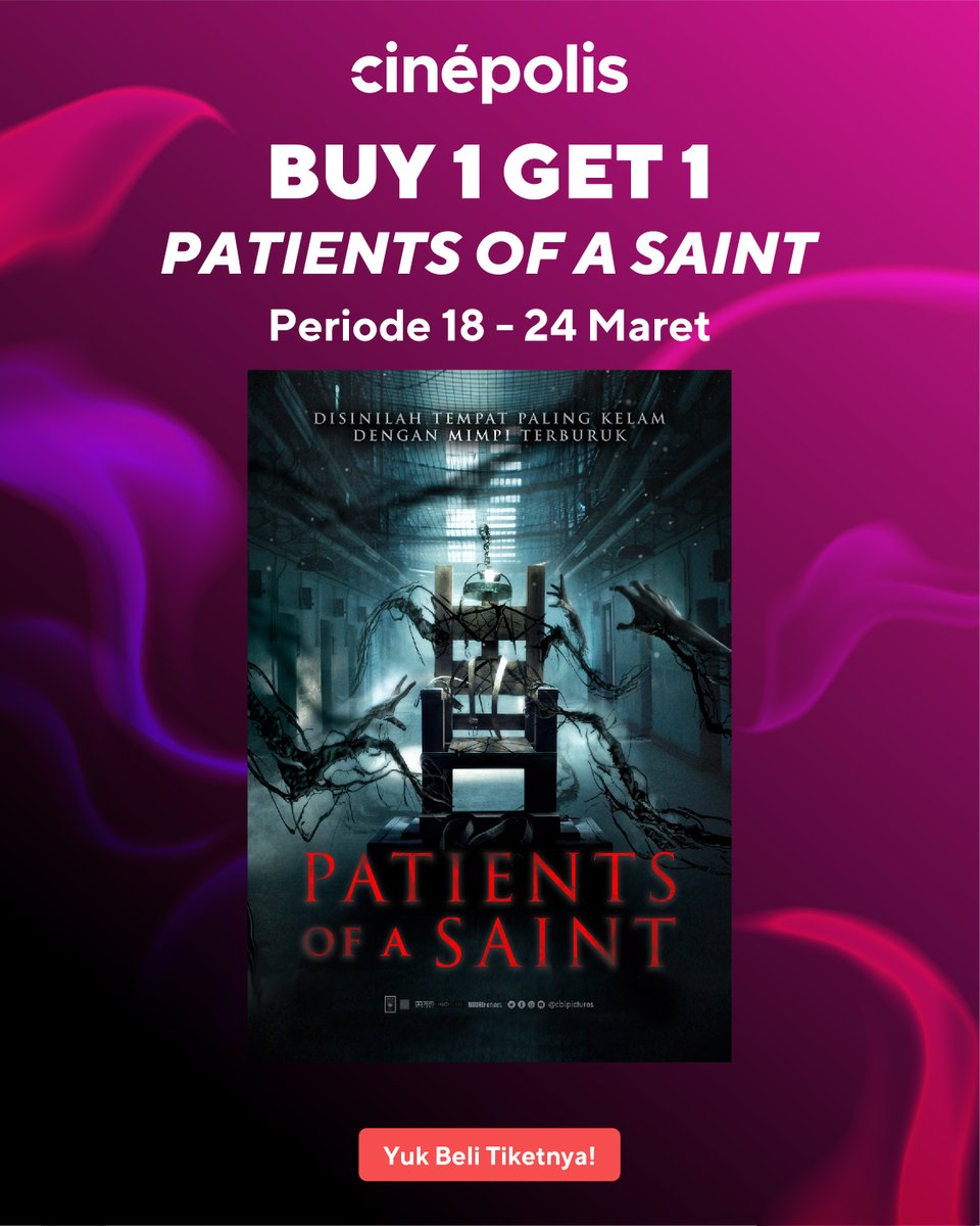cinepolisID's tweet photo. Dapatkan promo BUY 1 GET 1 untuk pembelian tiket film #PatientsOfASaint! Berlaku khusus untuk pembelian di kasir pada tanggal 18-24 Maret 2020 di semua lokasi CinΓ©polis yang menayangkan.
Cek jadwal tayangnya di https://t.co/gTN4huJaiU. https://t.co/OZvbnEYSsm