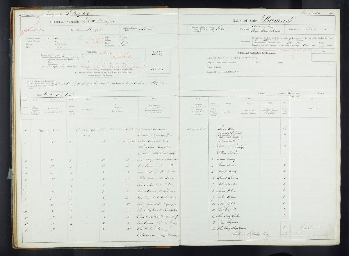 CumbriaArchives's tweet photo. Celebrate #St PatricksDay with #CarlisleArchives, with a shipping register from #maryportharbour. The Shamrock had brigantine rigging & was built in 1851 at #PrinceEdwardIsland. It was lost on #RobinRigg sandbank on 21 June 1866. Ref TSR/1/384 @explorearchives ☘️ https://t.co/ZnzJZC1RLM