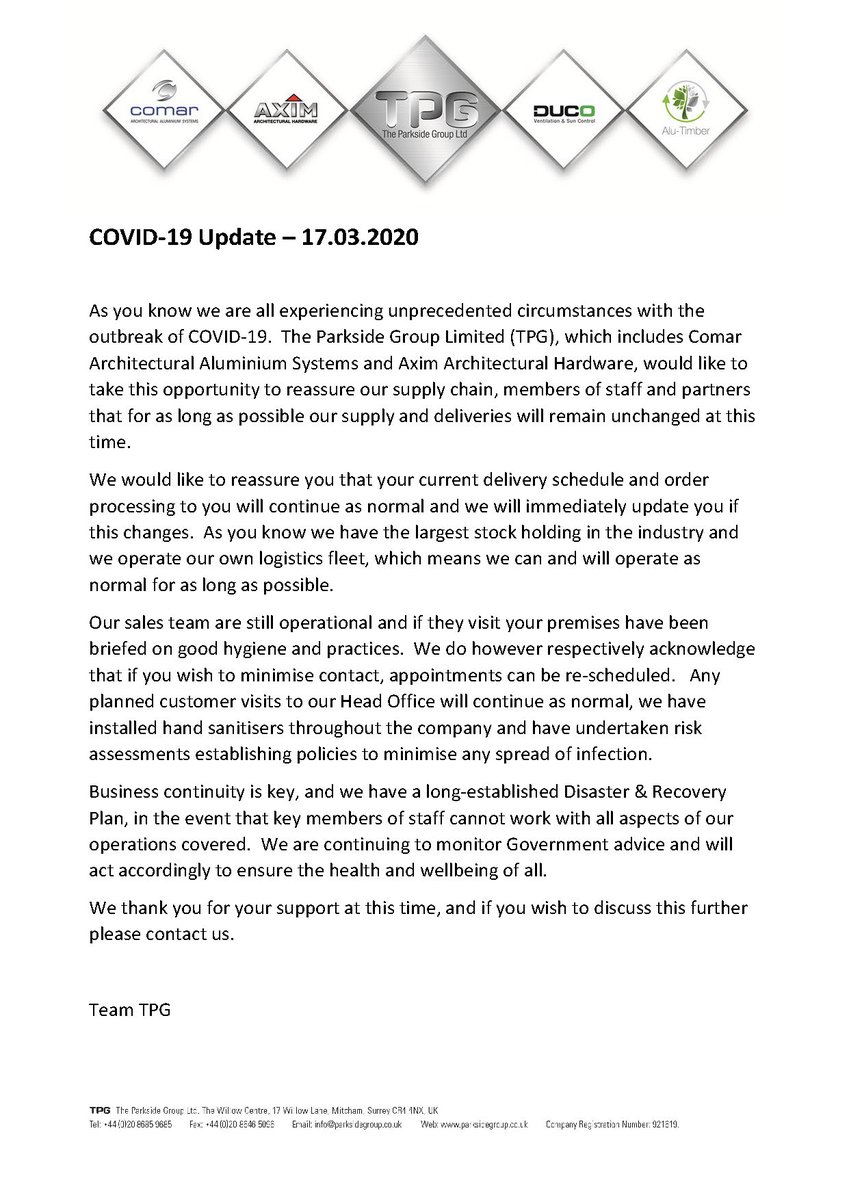 TPG - Covid-19 Update - 17.03.2020