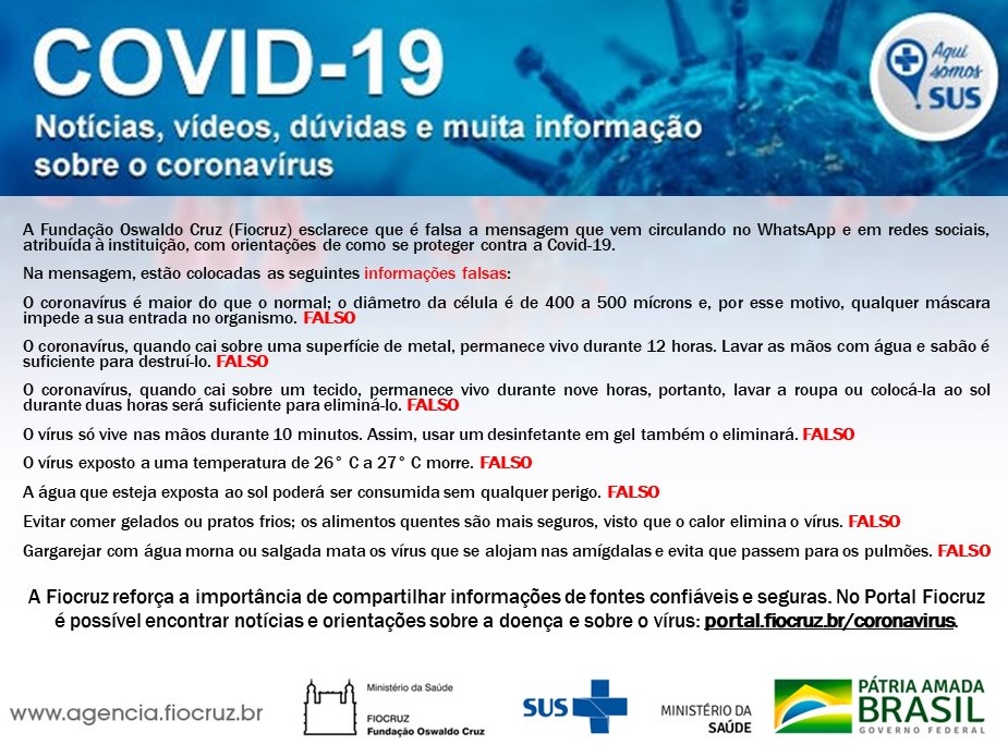 Fiocruz on Twitter: "Atenção para as informações da Fiocruz. #coronavirus  #COVID19 #Covid_19… "