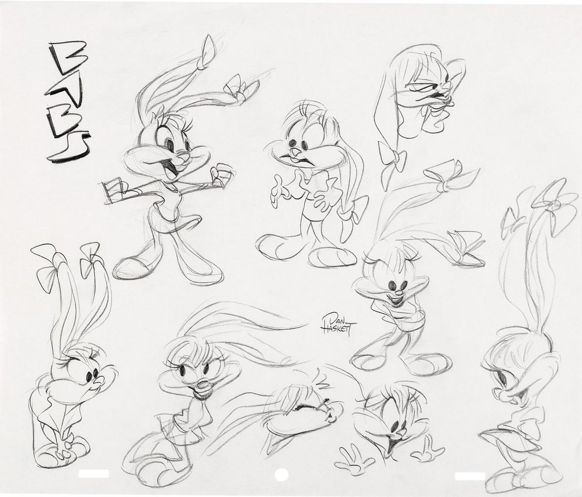 Tiny Toons Original Production Drawing: Buster Bunny, Babs Bunny, Foxy ...
