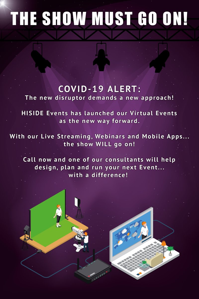 HiSide_Events's tweet image. To find out more please contact us today… 
HISIDE Events: 011-803-9775 / info@hiside.co.za / hiside.co.za

#HISIDEEvents #HISIDEGroup #COVID-19 #TheShowMustGoOn #VirtualEvents #LiveStreaming #Webinars #MobileApps