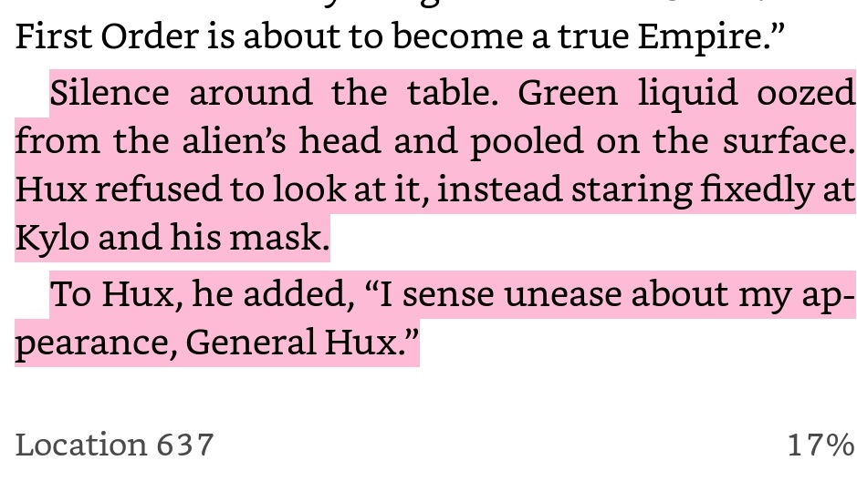 Yananiris's tweet image. #TRoSNovel Spoilers

Kylo is constantly thinking about what Hux is doing or his emotional state.

It's not healthy &amp;amp; it is petty to feed into Hux's insecurities by undermining him. Would've been easier to get rid of Hux if he actually didn't care. Yet he does in a villanous way.