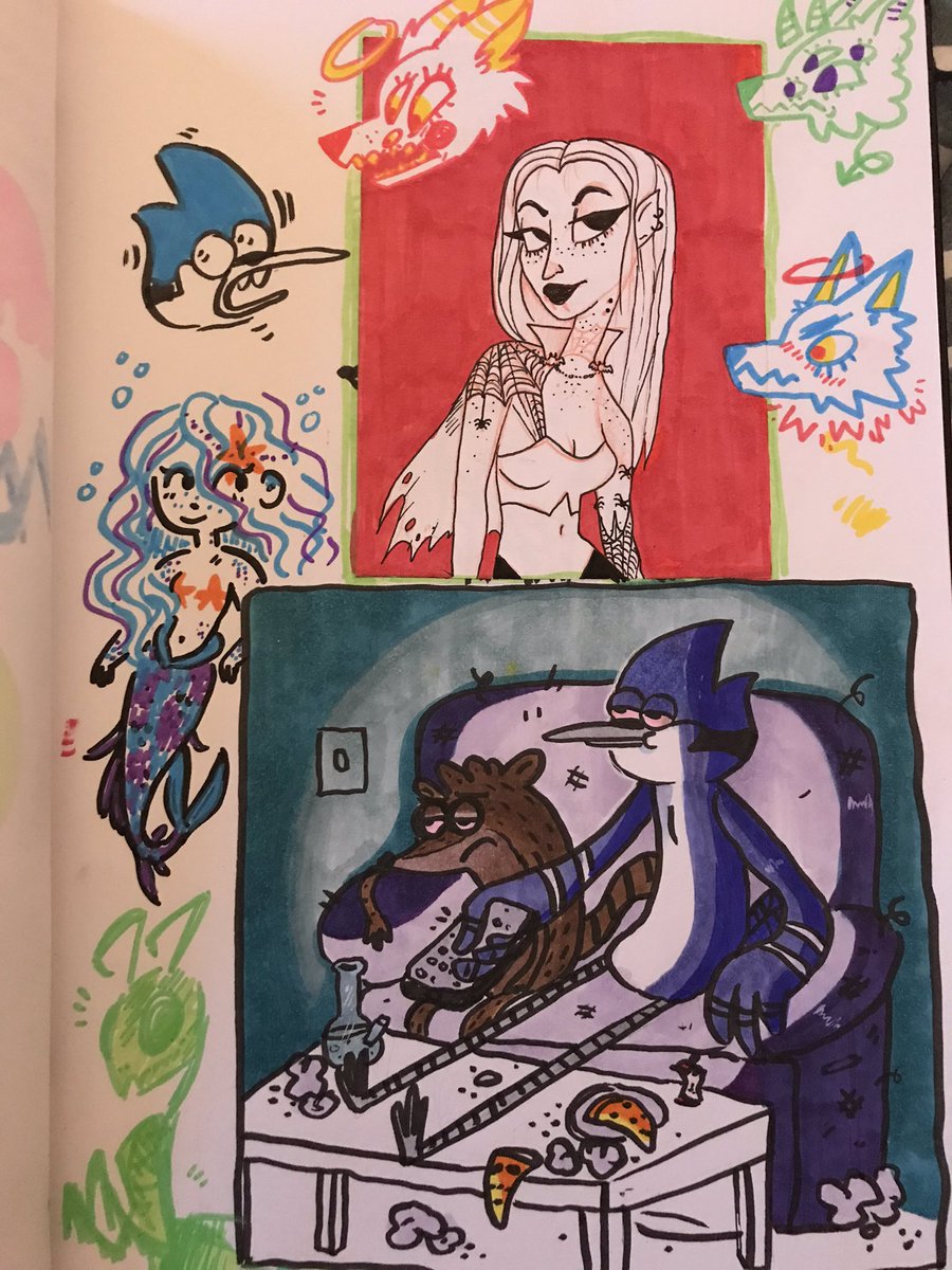 lookin' through pages from my sketchbooks and I always feel like they look like shit but when I go back after a few months I love their weird, bad charm. makes me feel better about producing messy art :) 