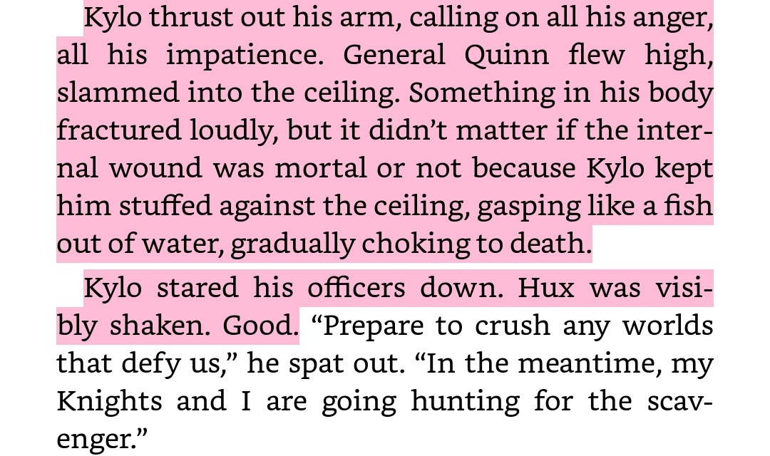 Yananiris's tweet image. #TRoSNovel Spoilers

Kylo had noticed that Quinn made Hux particularly uncomfortable. Quinn had also asked inconvenient questions.

Kylo calls on his anger &amp;amp; impatience to kill slowly.

Then focuses back on Hux.

This is what Kylo Ren chooses to be like. Evil &amp;amp; cruel, possessive.