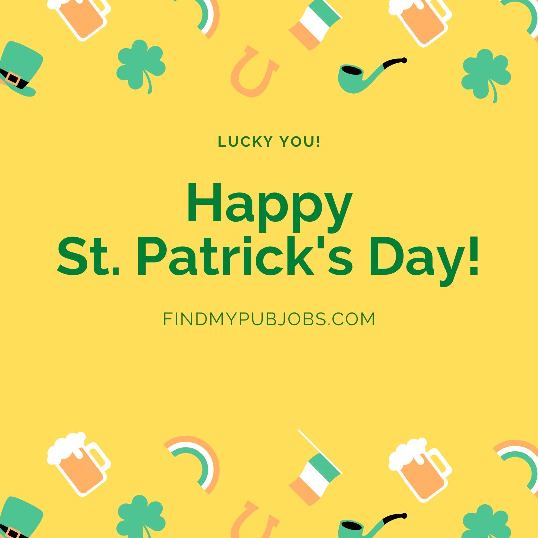 FindMyPubJobs's tweet photo. ☘️Happy Paddy's Day everyone ☘️We hope everyone is still able to celebrate in some way despite the current situation!! 🍻🎉 https://t.co/n18uOWvGno