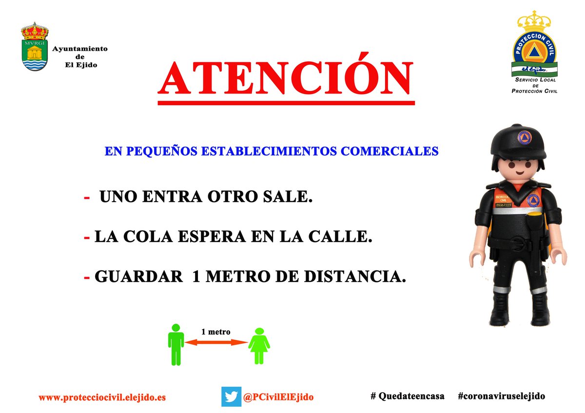 Porque todas las medidas de seguridad son pocas, en espacios comerciales reducidos espera tu turno fuera. #CoronavirusA3N #protecciocivil está fuera por ti, tú quédate dentro. <a href="/RadioEjido/">Radio Ejido</a> <a href="/CulturaElEjido/">Cultura El Ejido</a> <a href="/elejidodirecto/">El Ejido Directo</a> <a href="/ideal_almeria/">IDEAL Almería</a> <a href="/canalsuralmeria/">Canal Sur Almería</a>