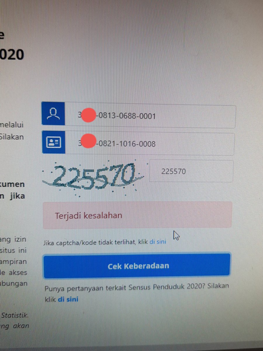 aLL_Liee's tweet photo. @bps_statistics knp selalu ga bs ya min? muncul notifnya Terjadi kesalahan. Udh cb ditukar dgn NIK yg lain jg tetap sama. https://t.co/MF1WIhxX2C