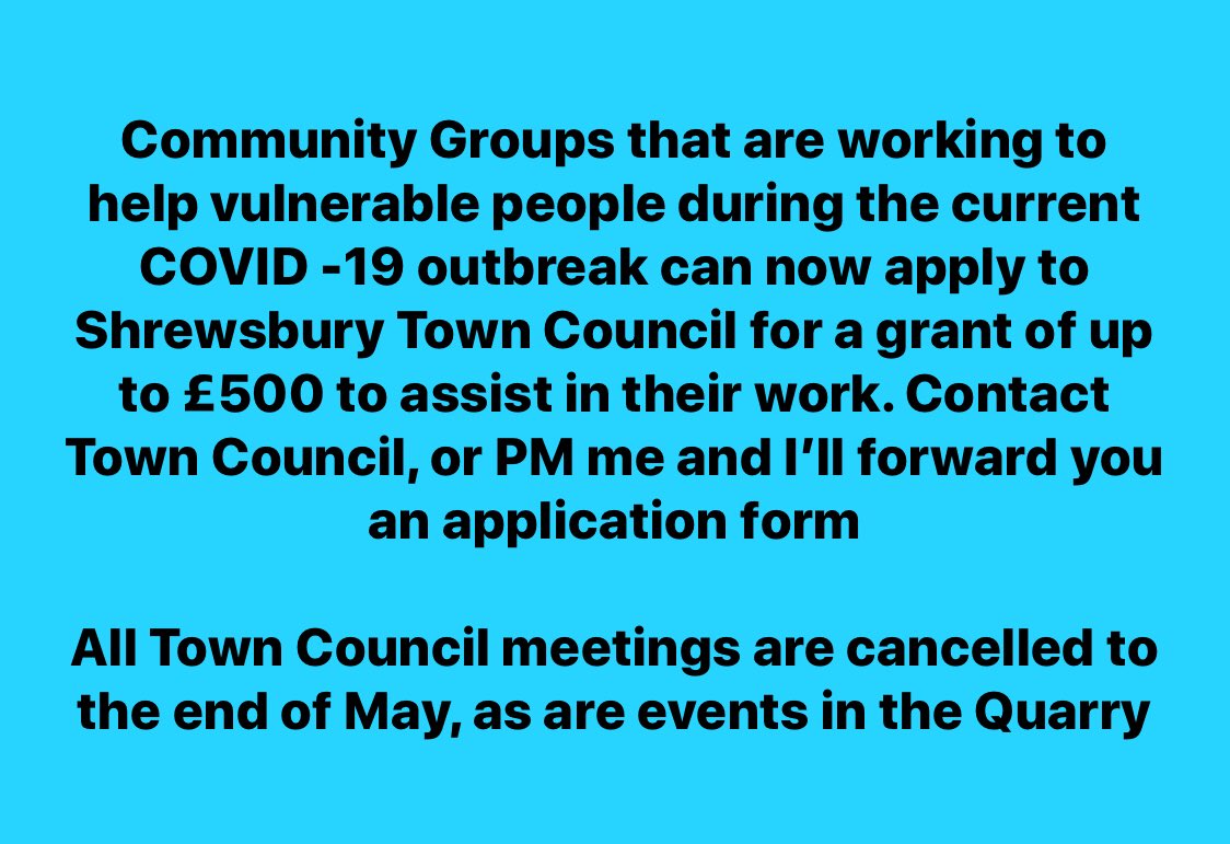 gwen4shrewsbury's tweet photo. Community group in Shrewsbury? Working to help people in this crisis? You can now apply for a grant to Shrewsbury Town Council ⁦@ShropshireStar⁩ ⁦@OriginalShrews⁩ https://t.co/ZOCsrYOnxA