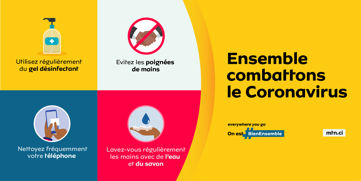 MTNCotedIvoire's tweet image. Ensemble adoptons les bons gestes pour se protéger du CoronaVirus.
On est #BienEnsemble
#CoronaVirus #CoronaVirusUpdate #CoronaVirusCI