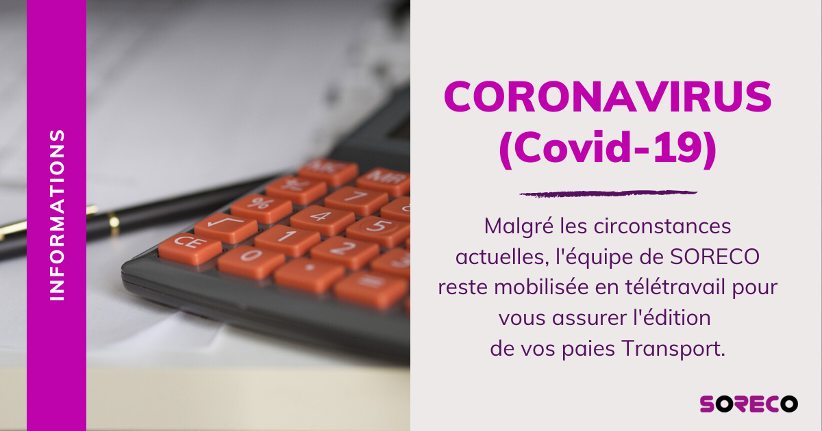 ⚠️ [ INFORMATIONS Covid-19 ]

Dans le contexte actuel, le Gouvernement a annoncé des mesures spécifiques de soutien aux entreprises. Nous sommes à vos côtés pour vous conseiller et accomplir les démarches et déclarations nécessaires pour votre entreprise. 

#paieTransport #Soreco