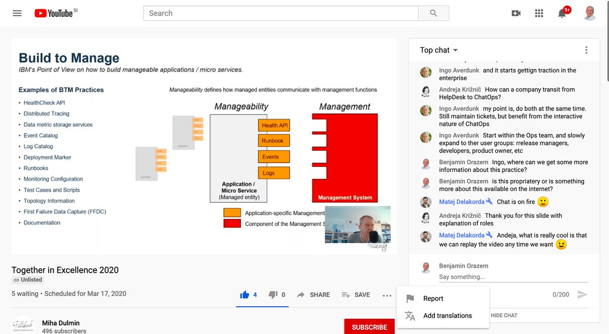 Ingo Averdunk, IBM Distinguish Engineer live on joined first Live fully virtual itSMF Slovenia &amp; PMI Slovenia conference #togetherinexcellence. Talking about Build to Manage practice