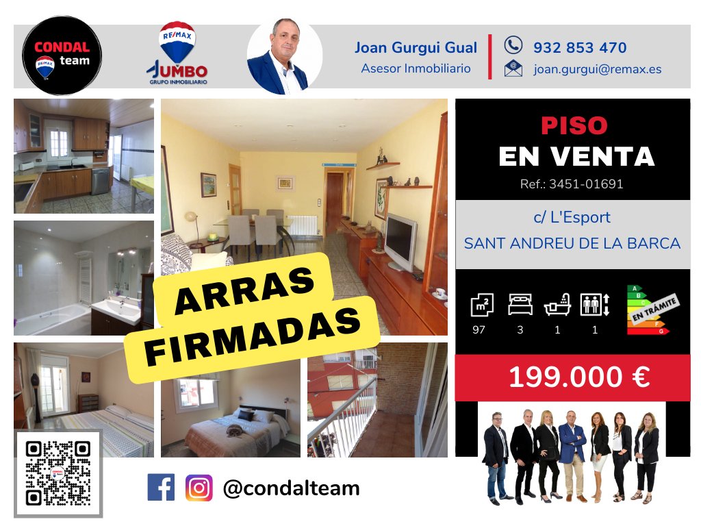 joangurguigual's tweet photo. La pasada semana tuvimos una nueva #FirmaDeArras en #CONDALteam, esta vez la de un bonito piso en c/ de l’Esport en Sant Andreu de la Barca (Ref. 3451-01691).
#Arras #vivienda #compra #venta #VentaDePropiedades #InmueblesBarcelona #Piso #Barcelona #RemaxJumboMar #GrupoRemaxJumbo https://t.co/CwKjOpGKdT