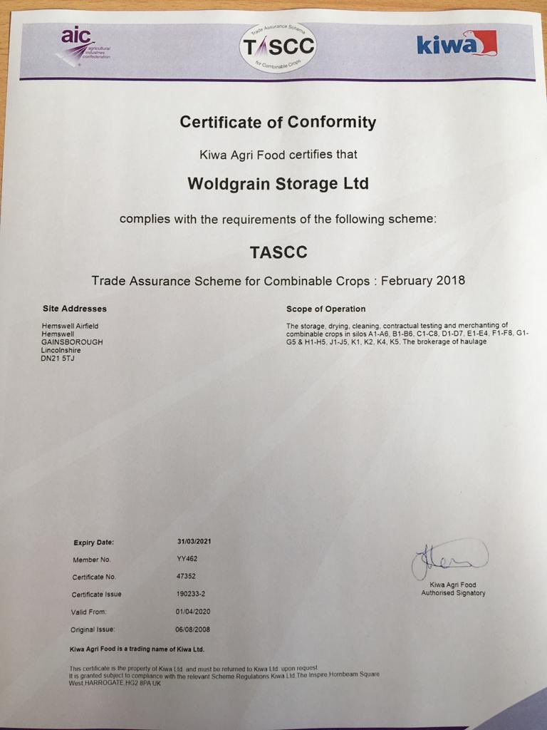 Woldgrain_Ltd's tweet photo. Following a successful audit, we are now fully #TASCC assured until 31/3/2021 🏆 https://t.co/uszqg6ylgL